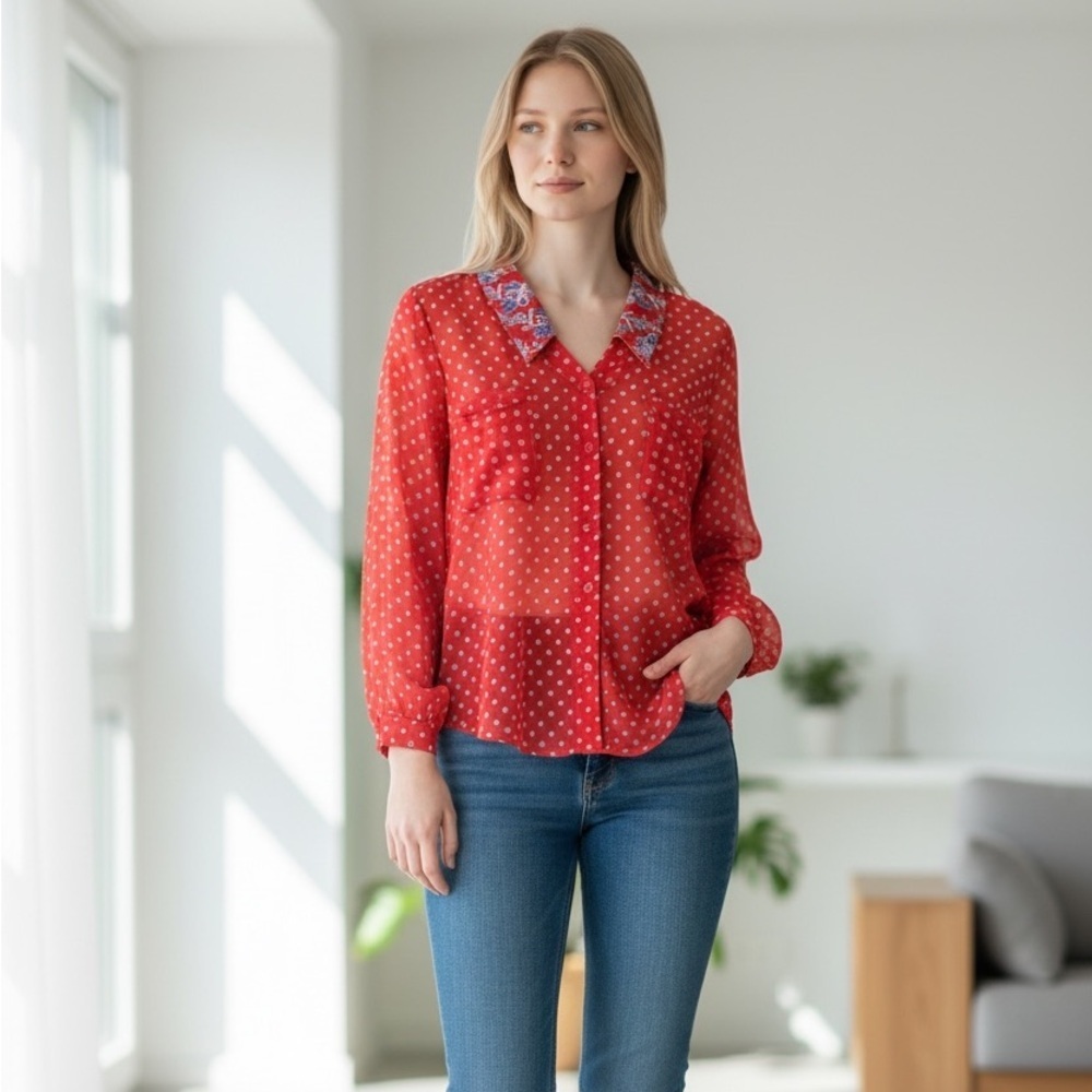 Free People Red Polka Dot Women's Top